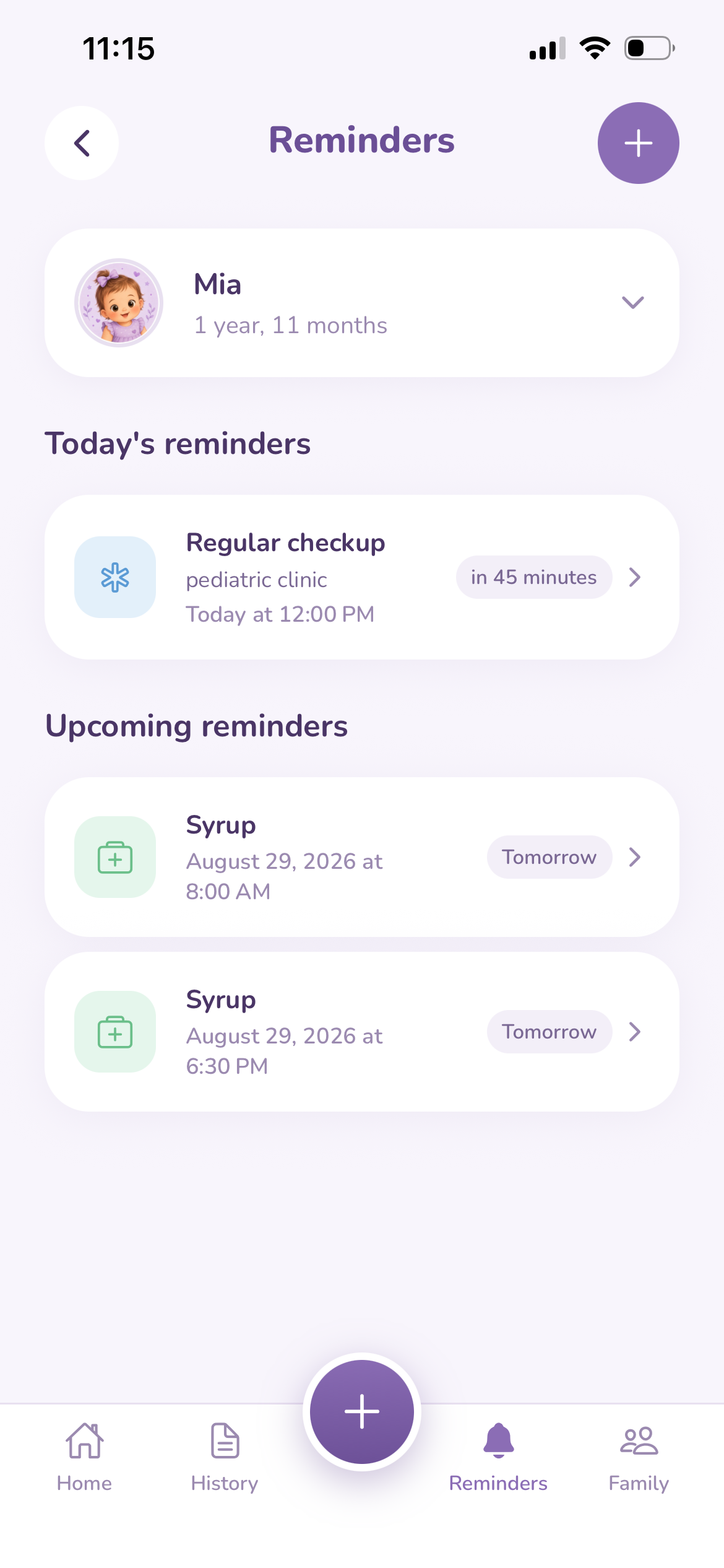 Reminders in the app