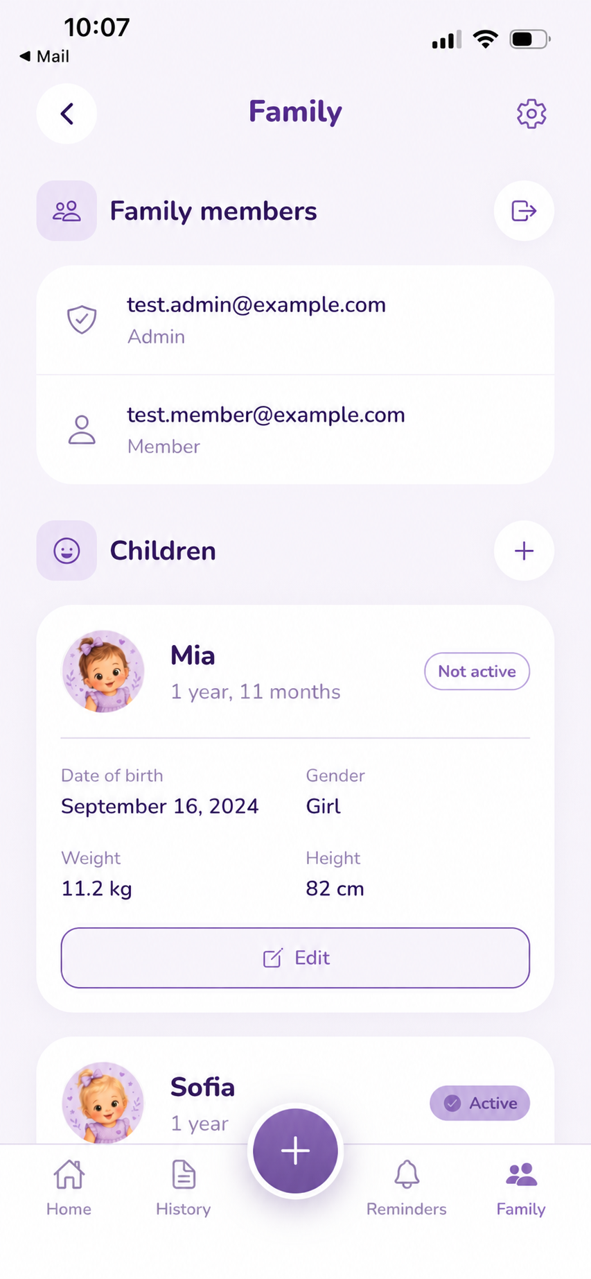 Shared family use of the app