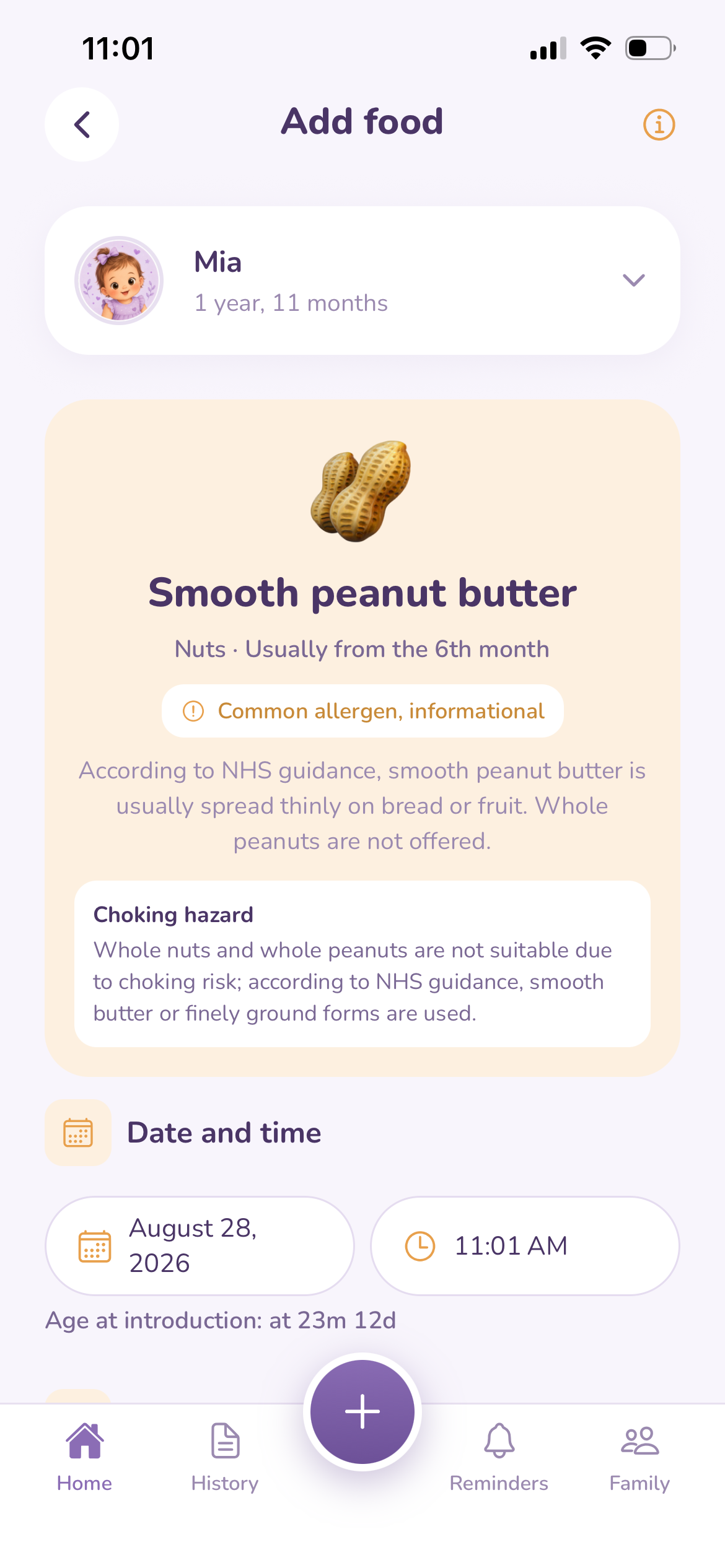 General food information in the app